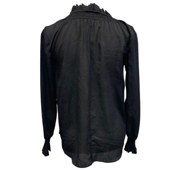 Ann Taylor XXS Lightweight Long Sleeve Ruffled Collar Smocking Sleeve Blouse - Picture 4 of 6